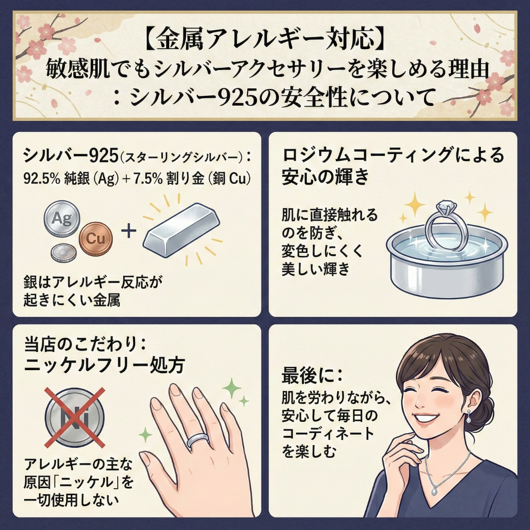 【金属アレルギー対応】 敏感肌でもシルバーアクセサリーを 楽しめる理由