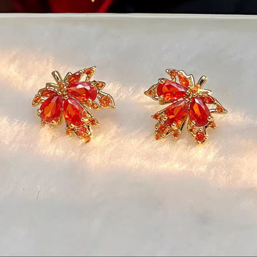 紅葉ピアス S925シルバー・ゴールドコーティング - B0030