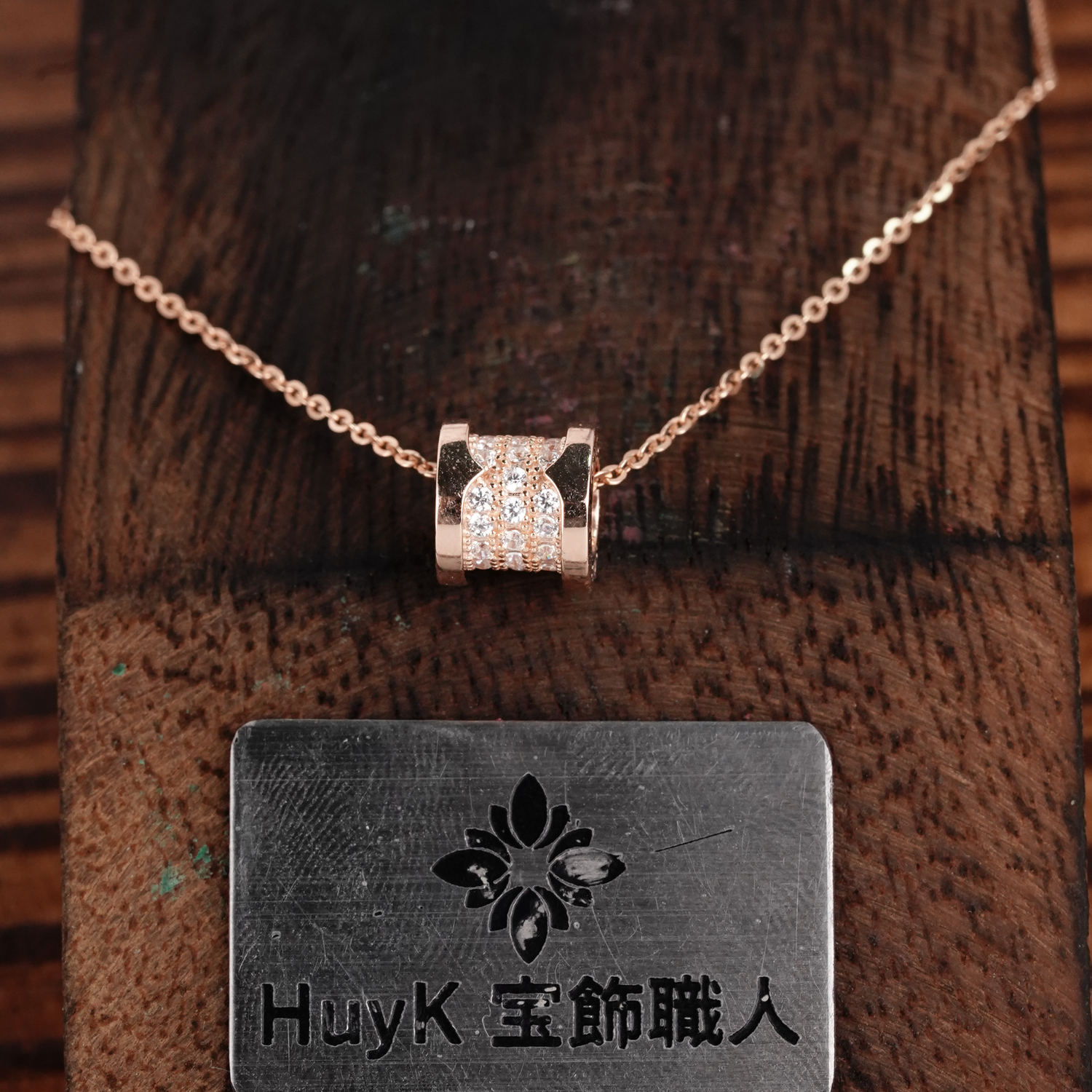 粉紅金鍍柱吊墜項鍊 - s925 - D000922