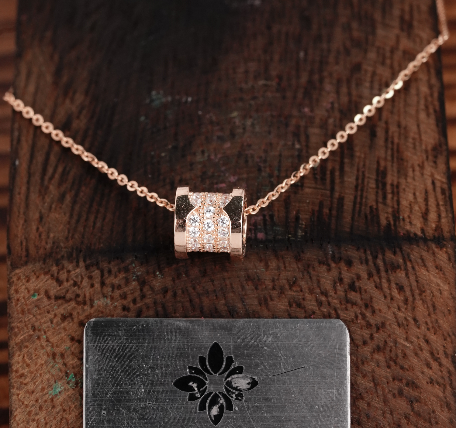 สร้อยคอจี้ทรงแท่งเคลือบทองชมพู – เงิน S925 – D000922