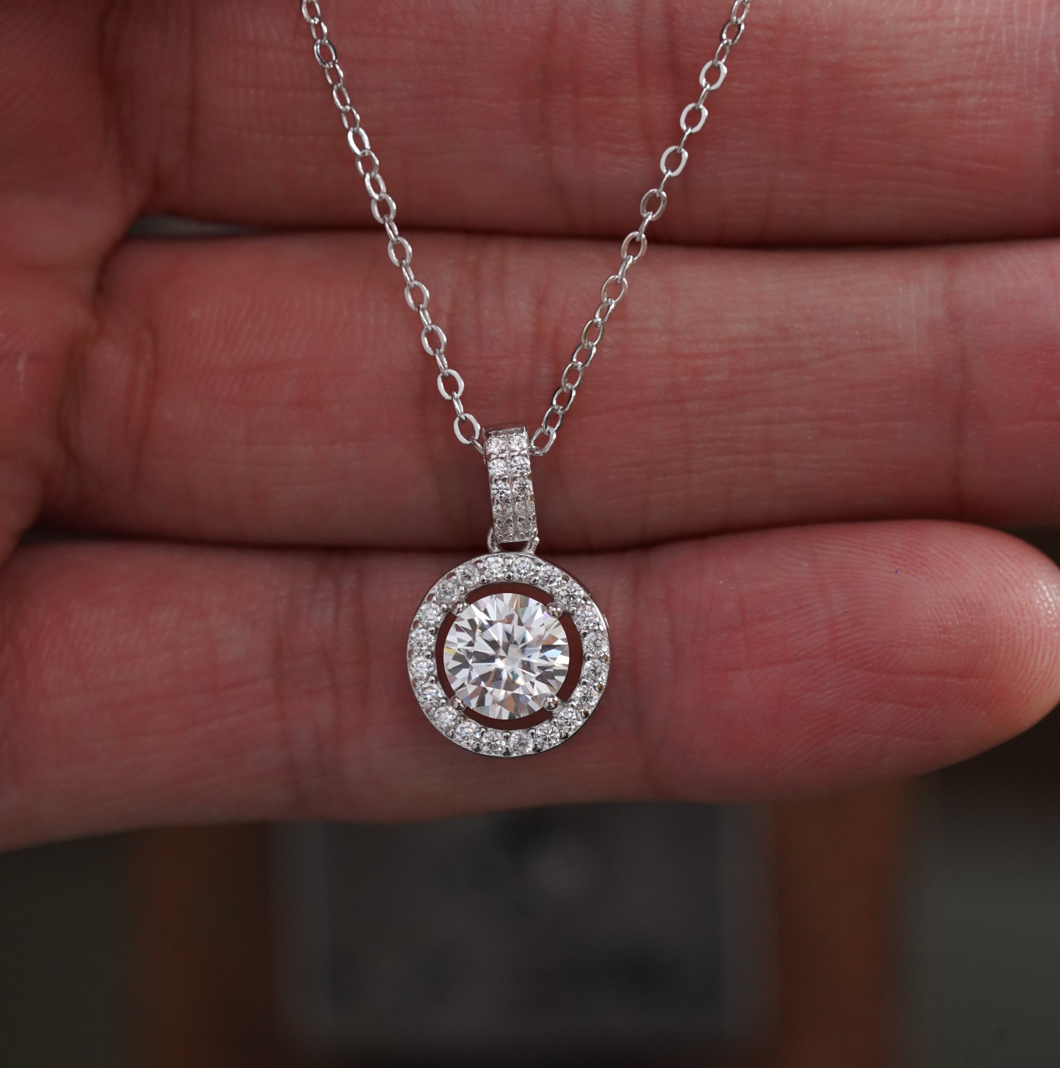 Kalung perak dengan moissanite 6,5mm - S925 - D400544