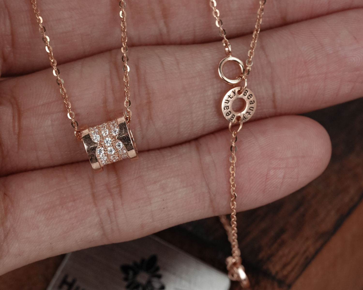 สร้อยคอจี้ทรงแท่งเคลือบทองชมพู – เงิน S925 – D000922