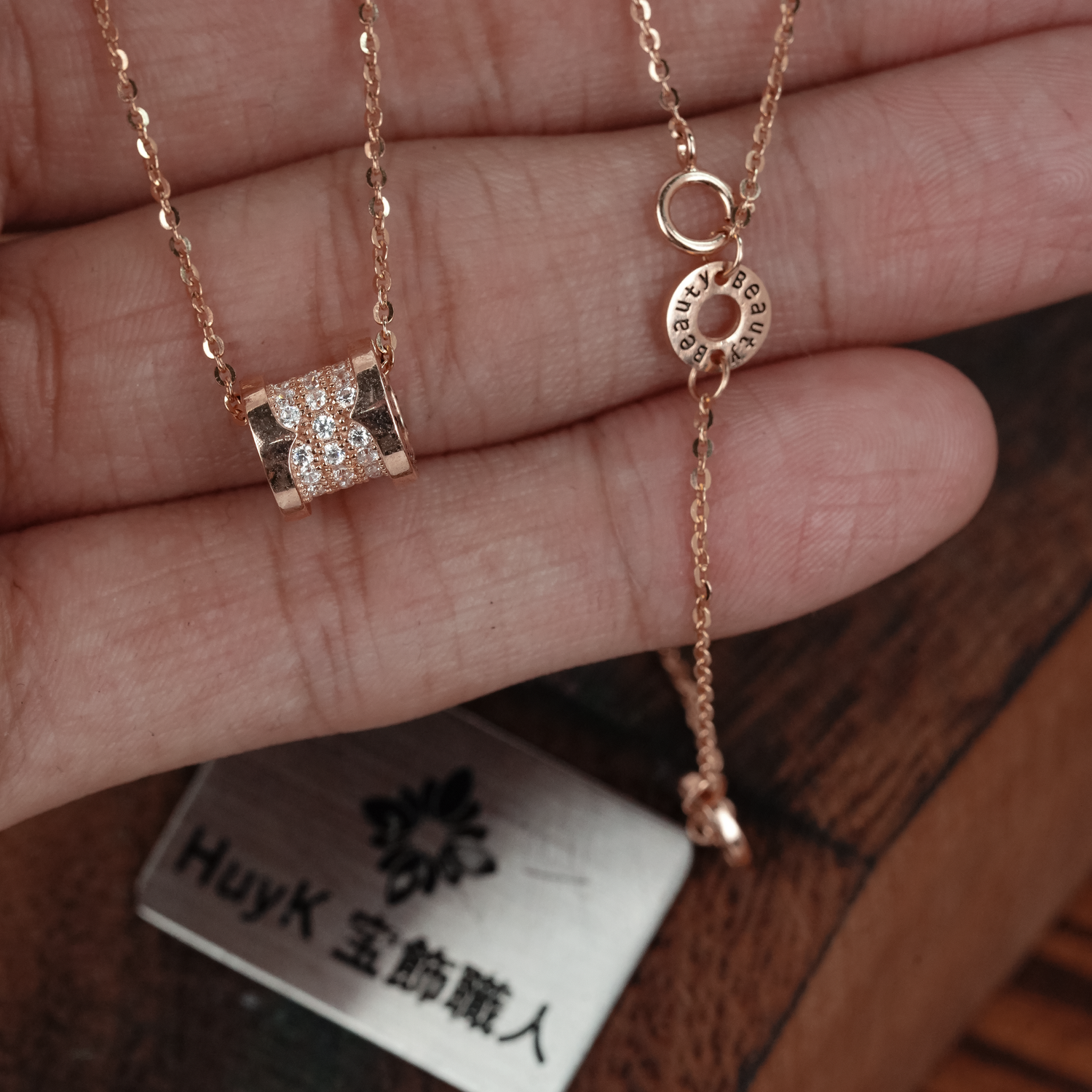 粉紅金鍍柱吊墜項鍊 - s925 - D000922